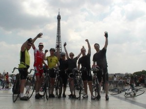 Celebrating London to Paris Cycle Challenge finish
