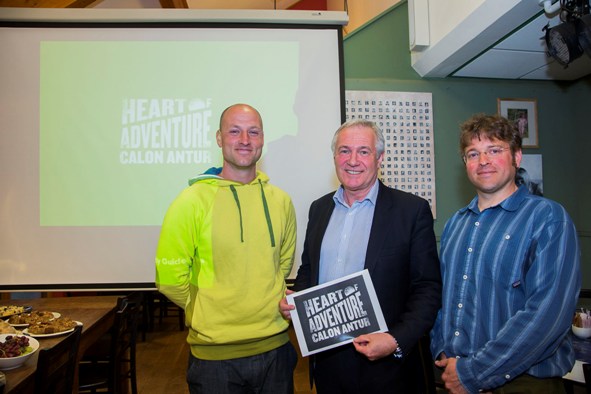 Tourism Partnership North Wales launch of Heart of Adventure campaign at Llanberis. From the left, Ben Slack from DMM, TPNW Regional Strategy Director, Dewi Davies and Chris Wright gtom Snowdonia-Active