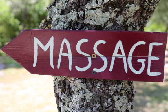 A sign for the massage facilities